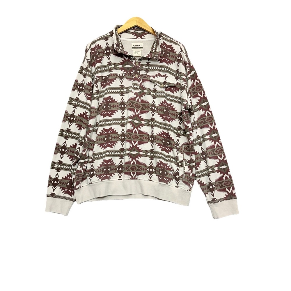 Ariat Mens Long Sleeve Pullover Western Aztec Sweatshirt Size L Beige Navajo